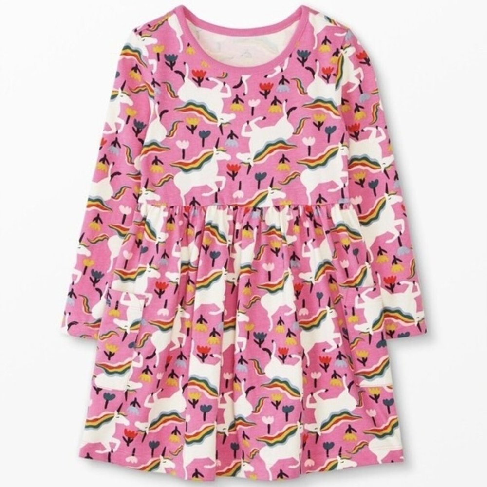 NWT Hanna Andersson Pink Long-Sleeve Unicorn Dress Size 12 (150 cm)